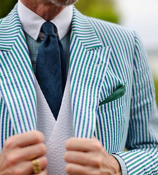 Seersucker Green & Black Stripes Blazer